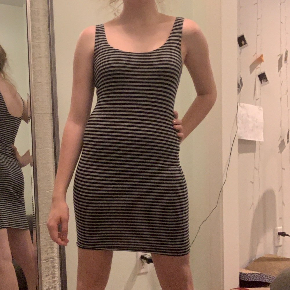 Grey and Black Striped Body-Con Dress